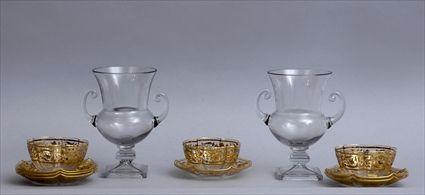 Appraisal: SIX ITALIAN GILT AND ENAMEL HEXAFOIL FINGER BOWLS AND STANDS