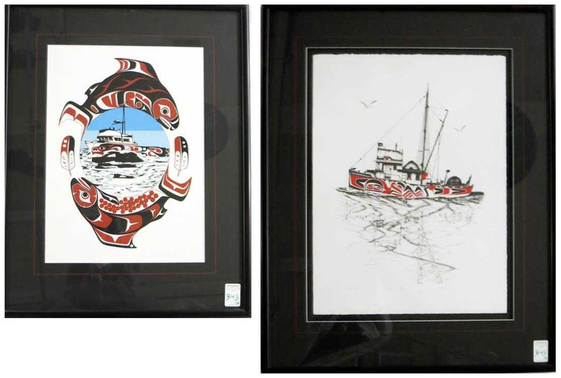 Appraisal: TWO SALISH NATION SCREENPRINTS Ed Joe Fishing Adventure a fishing