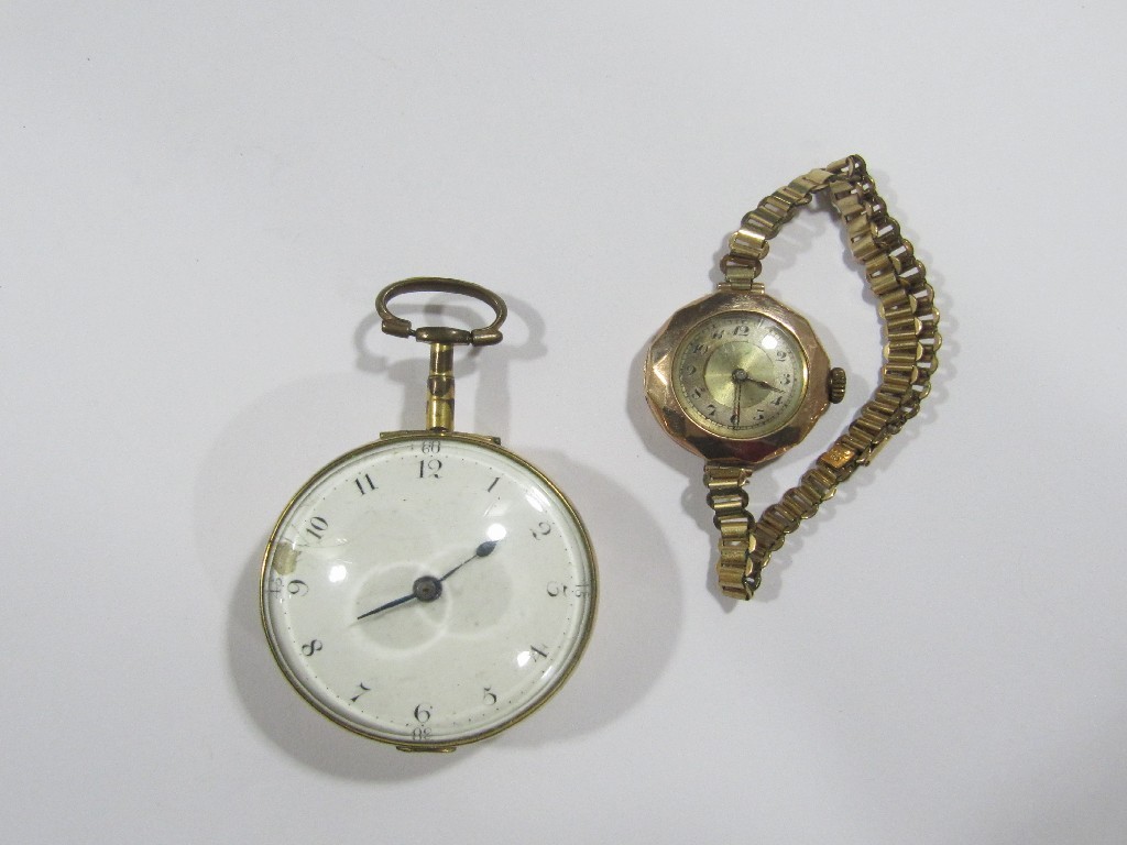 Appraisal: Georgian gilt metal pair cased watch the outer case missing