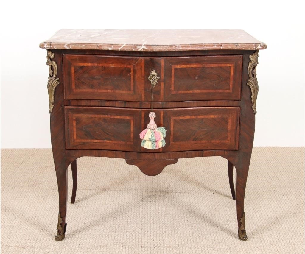 Appraisal: French Kingwood inlaid marble top commode probably th c with