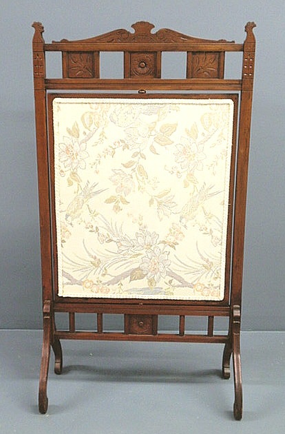 Appraisal: Victorian Eastlake walnut fire screen with rotating panel x