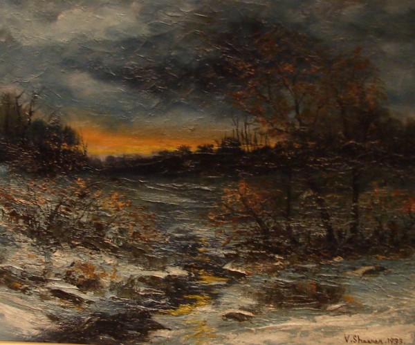 Appraisal: Nocturnal night scene oil on canvas x SLR V Shearer