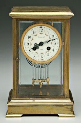 Appraisal: Tiffany amp Co shelf clock brass and glass construction brass