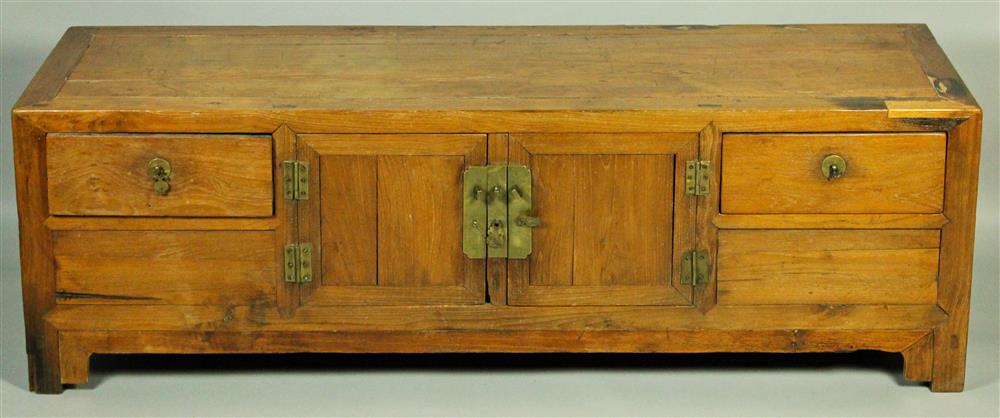 Appraisal: CHINESE HARDWOOD LONG-LOW CABINET having a rectangular top over a