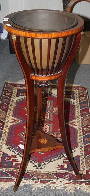 Appraisal: AN EDWARDIAN MAHOGANY AND SATINWOOD INLAID JARDINIERE STAND with original