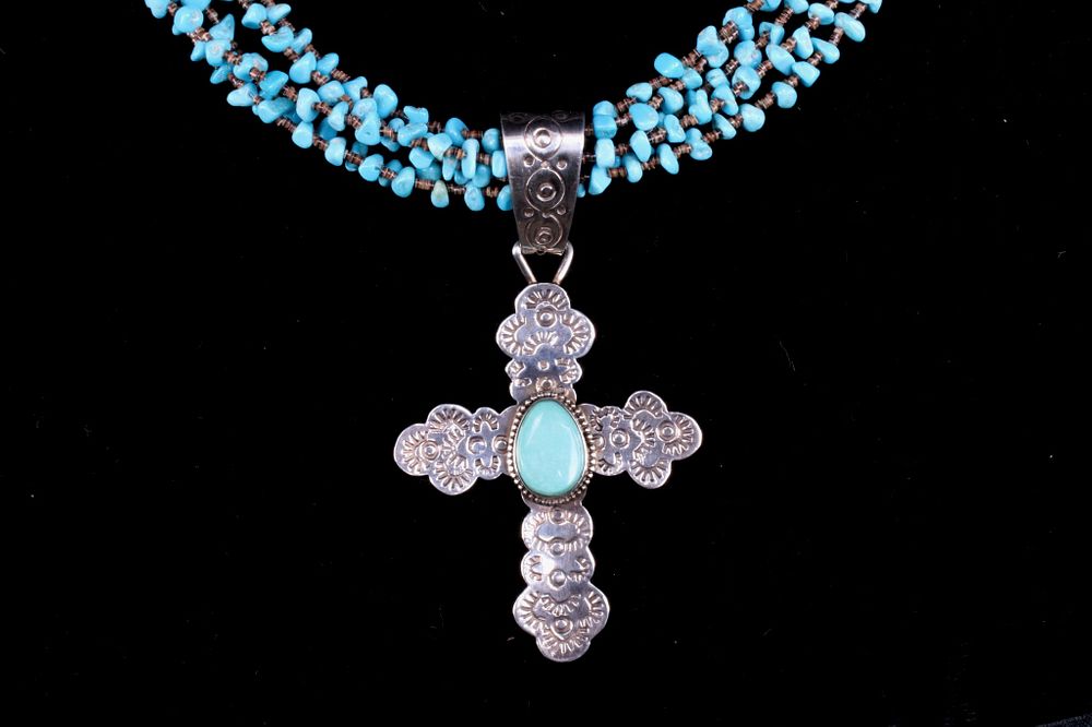 Appraisal: Navajo Sterling Silver Heishi Turquoise Necklace Featured in this lot