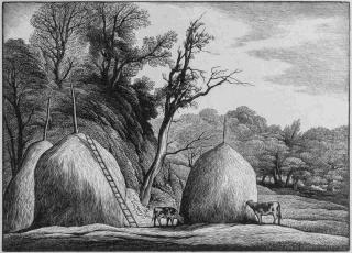 Appraisal: THOMAS NASON - PENCIL SIGNED WOOD ENGRAVING Titled 'Haystacks' by