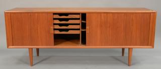 Appraisal: Modern teak sideboard with two tambor doors revealing fitted drawers