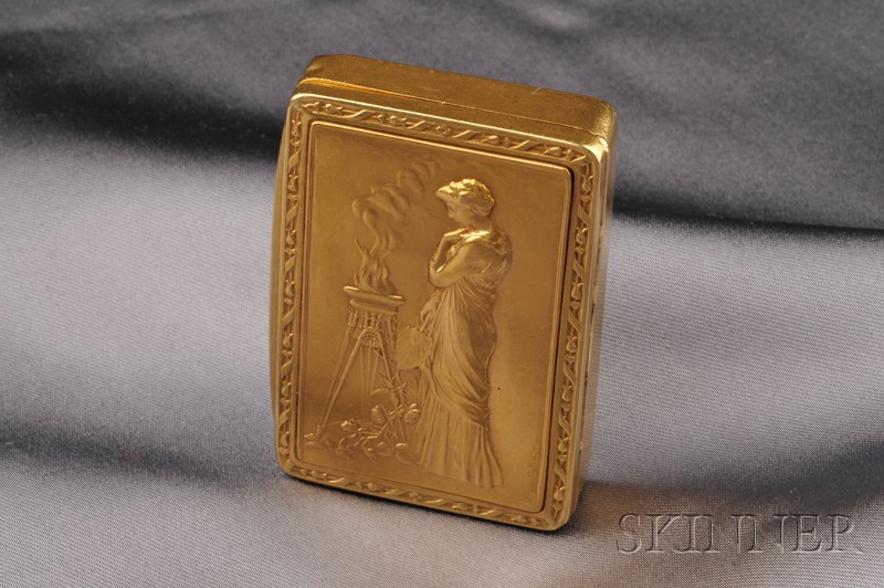 Appraisal: Antique kt Gold Box France depicting Andromache in mourning reverse