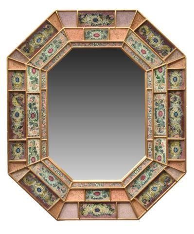 Appraisal: Contemporary octagonal hanging wall mirror frame fitted with reverse stenciled