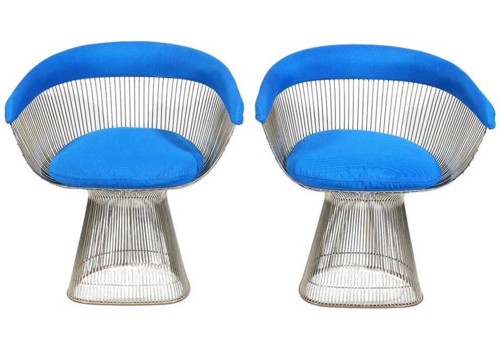 Appraisal: PR WARREN PLATNER BLUE ARM CHAIRSPair of Warren Platner arm