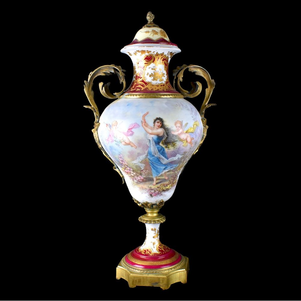 Appraisal: Limoges Urn Large antique Limoges hand painted porcelain urn with