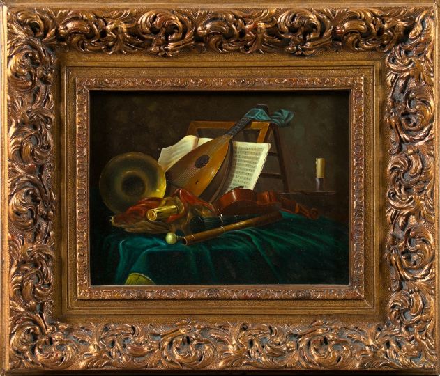 Appraisal: Continental School th Century Still Life with Musical Instruments on