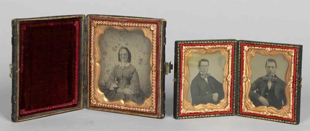 Appraisal: TWO AMBERTYPES IN EMBOSSED CASES including Ambertype portraits of a