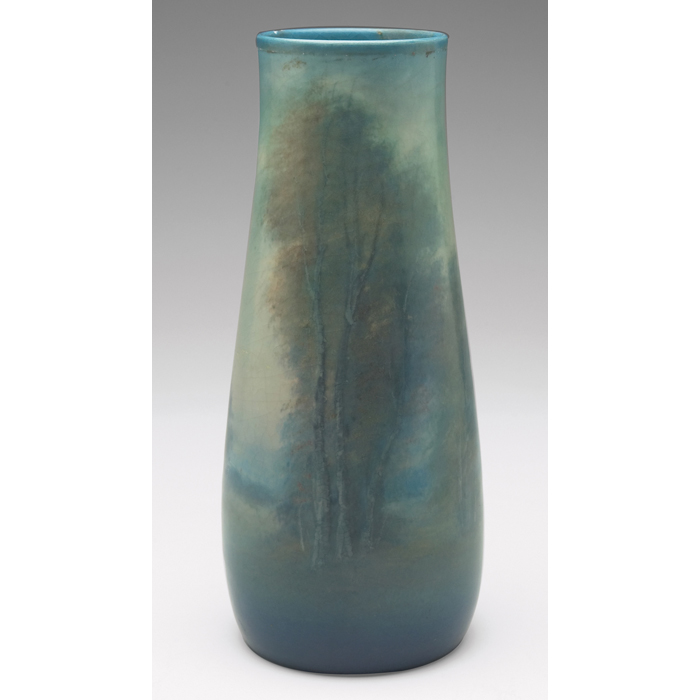 Appraisal: Rookwood vase Vellum glaze with a finely detailed landscape design