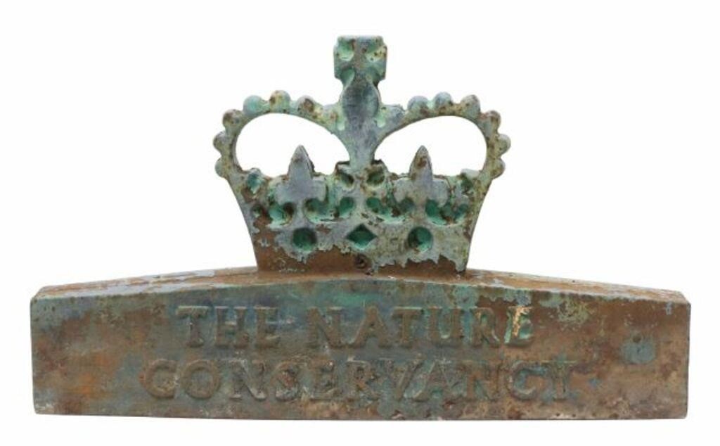 Appraisal: Architectural English cast iron sign The Nature Conservancy pierced crown