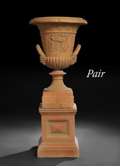 Appraisal: Pair of Monumental French Cast Terra Cotta Two-Handled Garden Urns