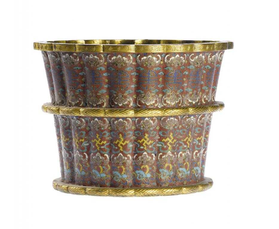 Appraisal: A CHINESE CLOISONNE ENAMEL JARDINIERE of flared cylindrical shape and