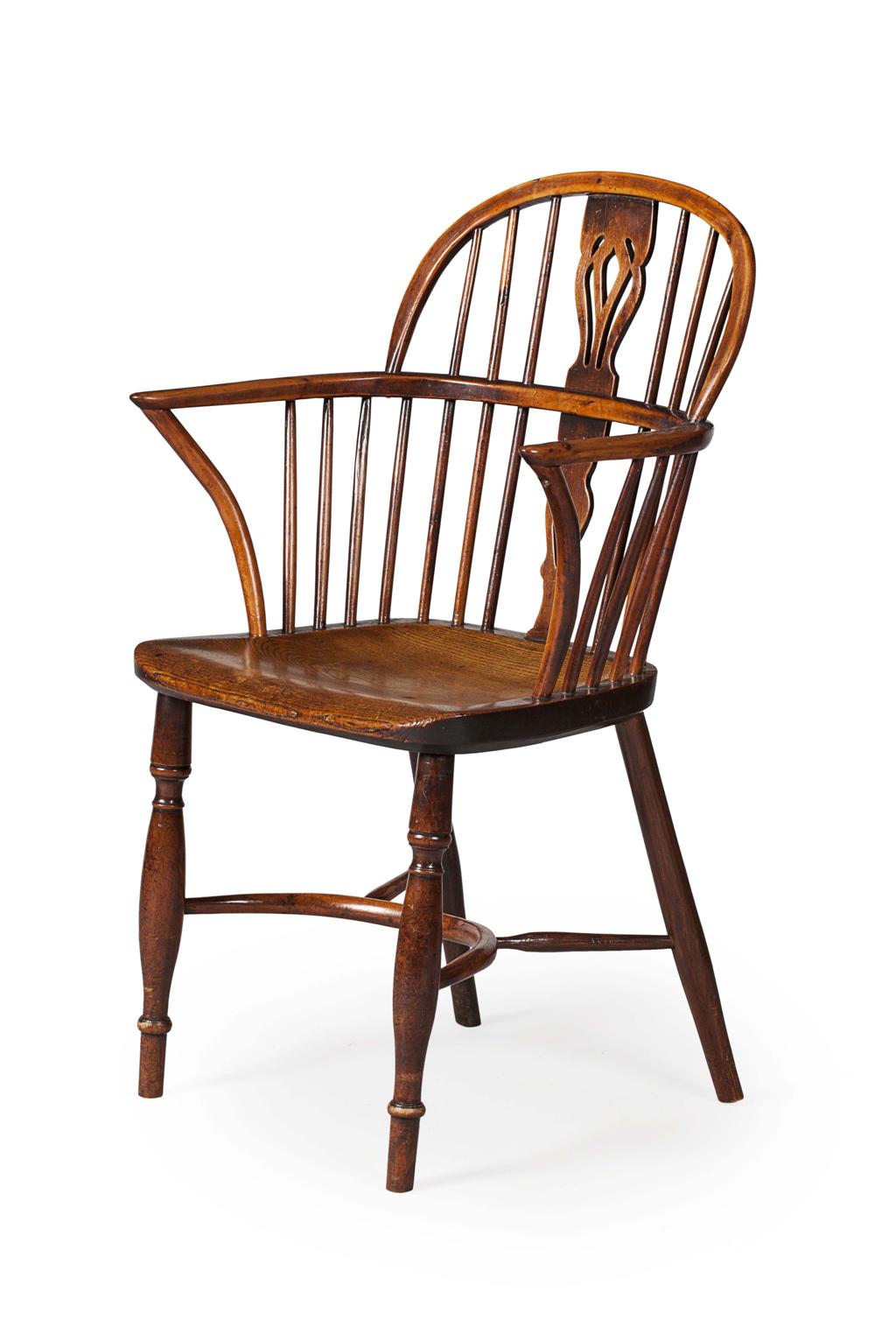 Appraisal: YEW AND ELM LOW BACK WINDSOR ARMCHAIR EARLY TH CENTURY