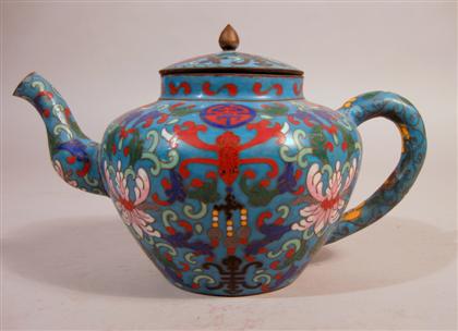 Appraisal: Chinese cloisonne' teapot Qing dynasty Of tapering wide-shouldered form decorated