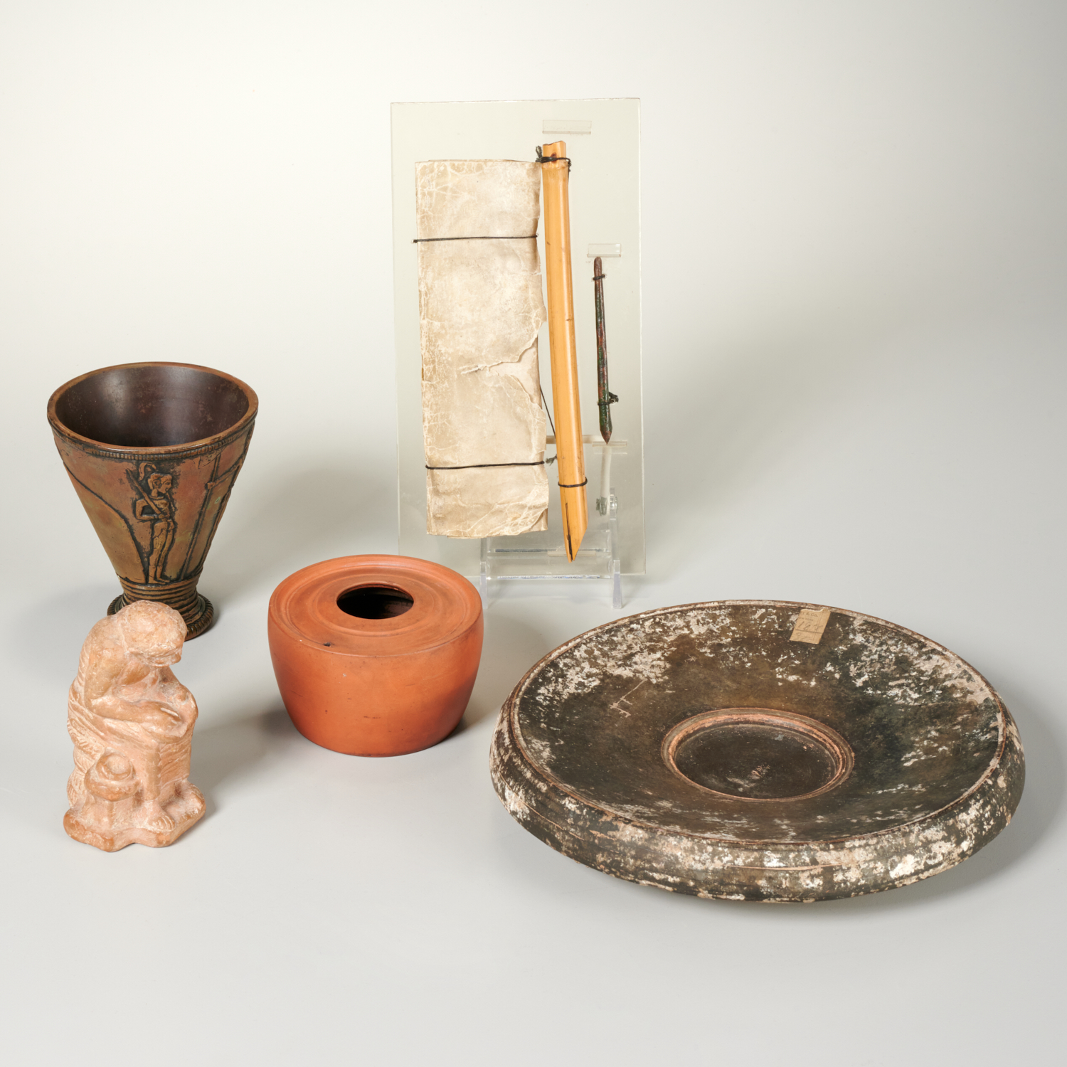 Appraisal: GROUP OF ANCIENT CIVILIZATION REPRO ARTIFACTS Ex-museum includes Greek pottery