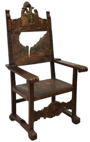 Appraisal: Spanish Baroque style throne chair th c carved crest with