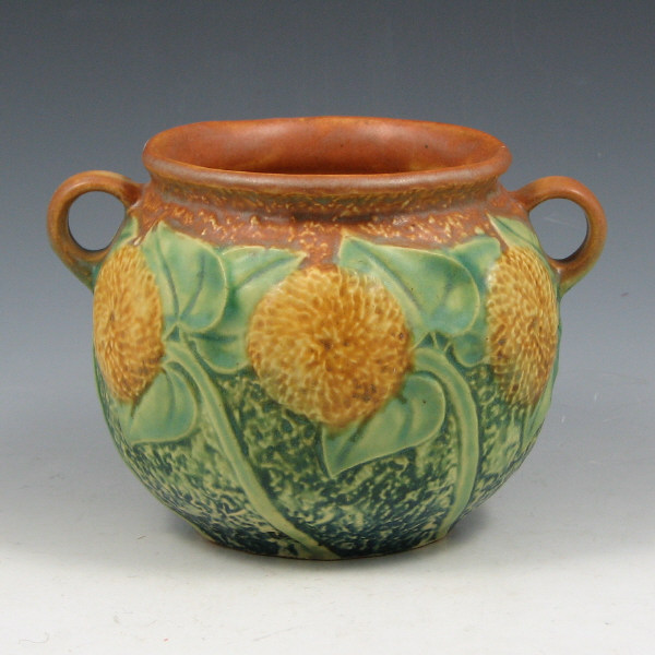 Appraisal: Roseville Sunflower - vase with loop handles Unmarked Minute glaze