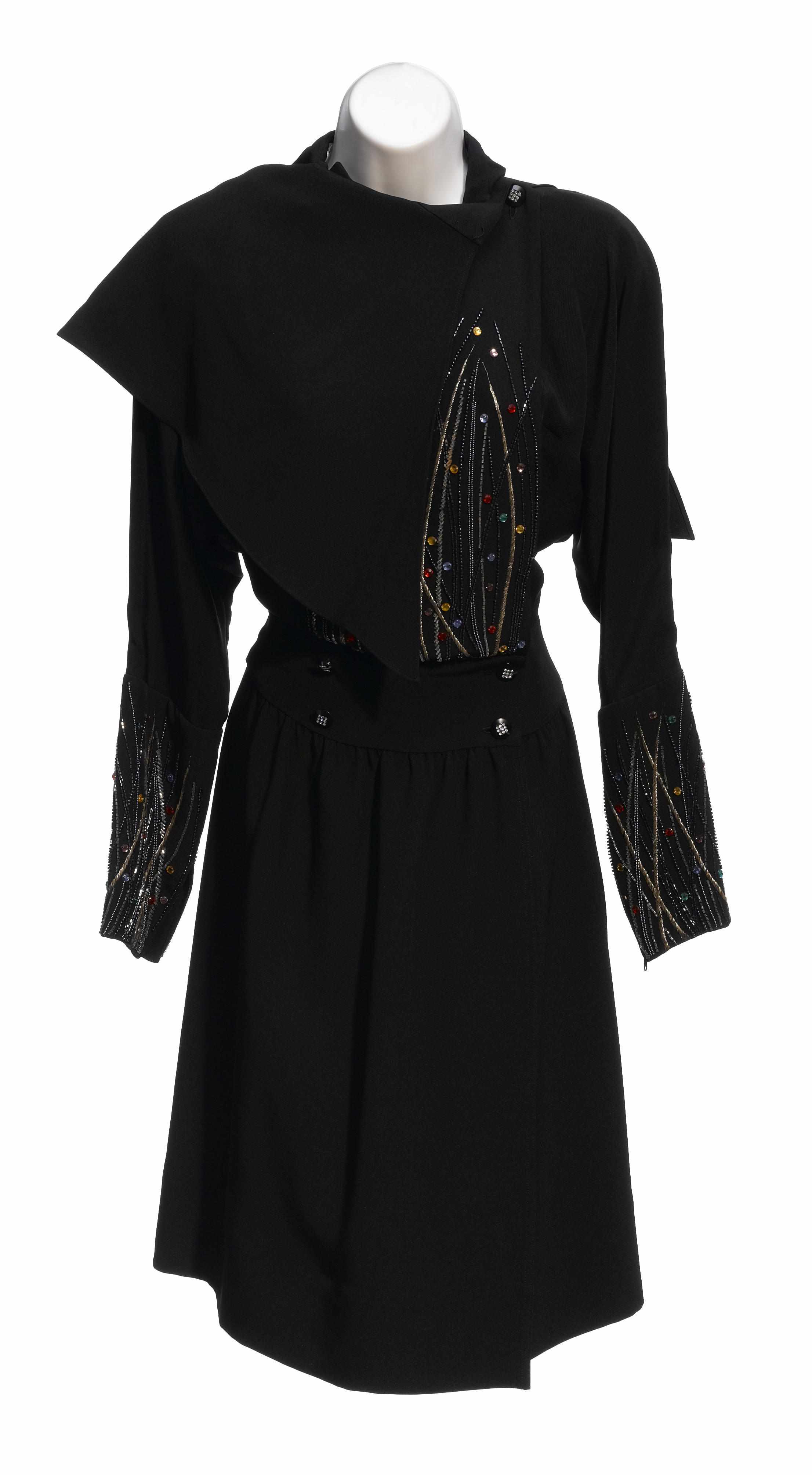 Appraisal: A Chlo black and multicolored bead and embroidered wrap dress