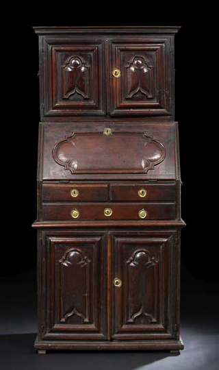 Appraisal: Spanish Provincial Walnut Secretary Cabinet early th century in three