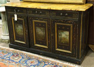 Appraisal: American polychrome decorated sideboard American polychrome decorated sideboard th century