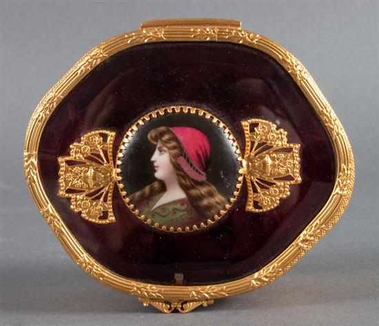 Appraisal: Continental gilt-metal dresser box glass lid with inset porcelain portrait