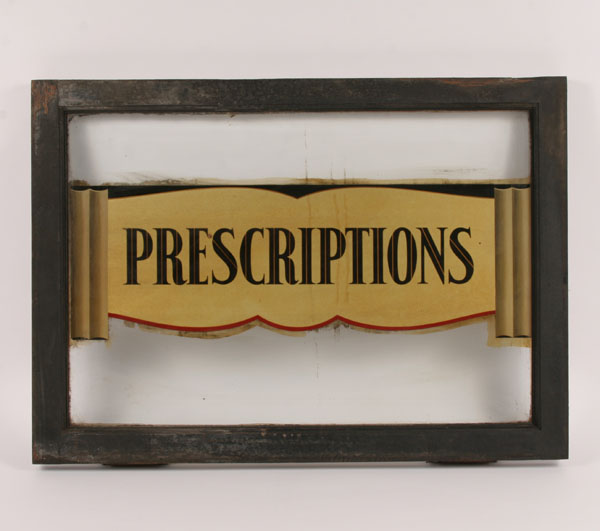 Appraisal: Prescription RX trade sign applied on transom window lithograph on