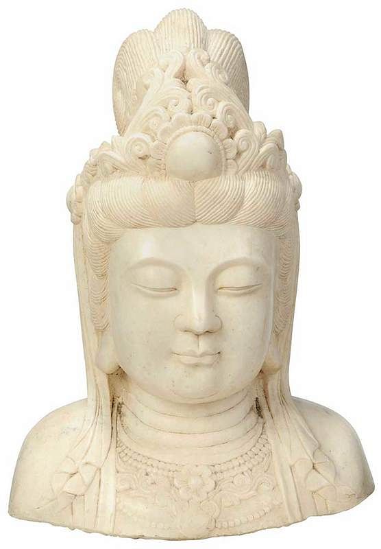 Appraisal: Monumental Carved Marble Bust of Guanyin Chinese th century slightly