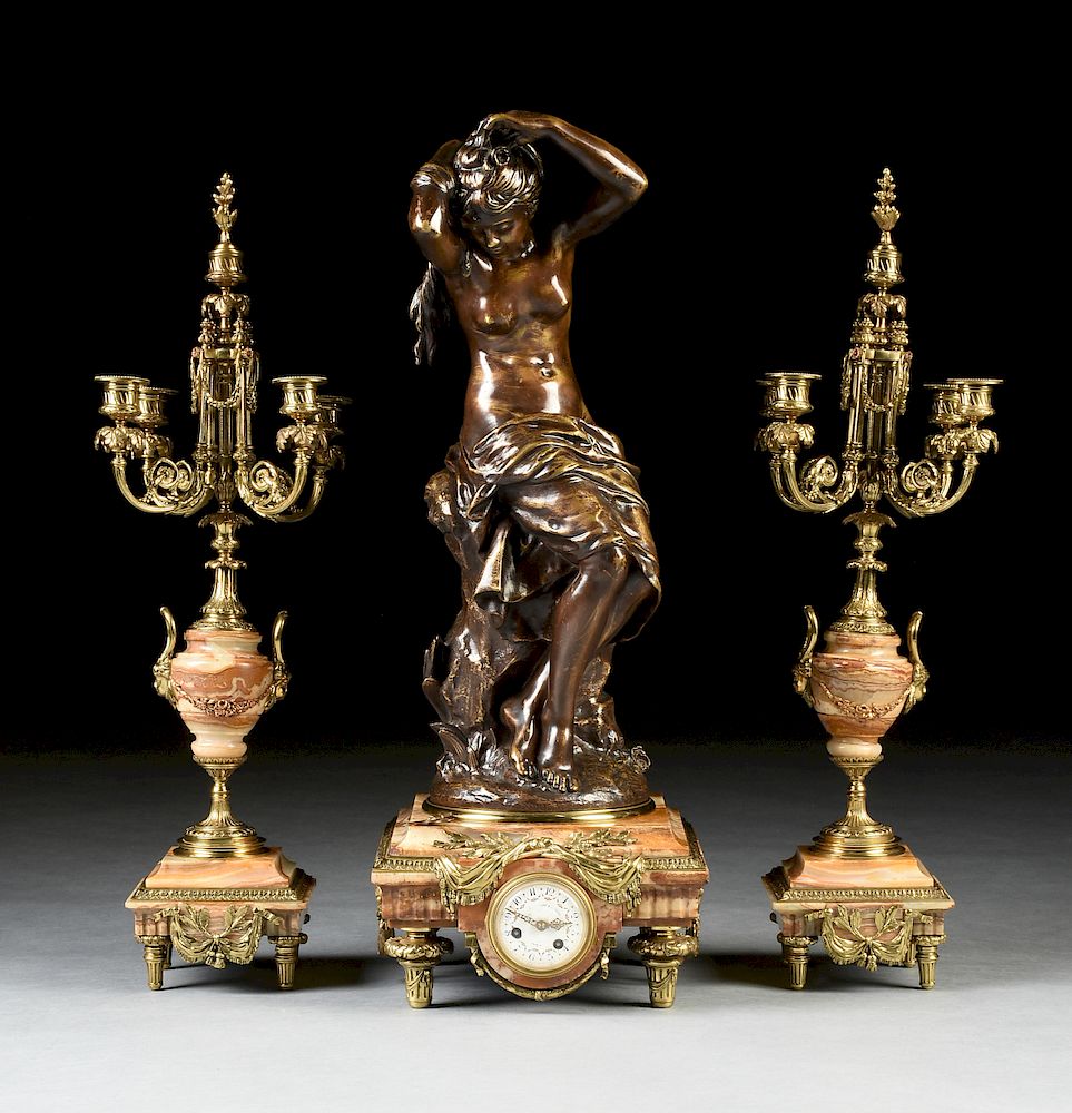 Appraisal: A LOUIS XVI REVIVAL GILT AND PATINATED BRONZE MOUNTED FIGURAL