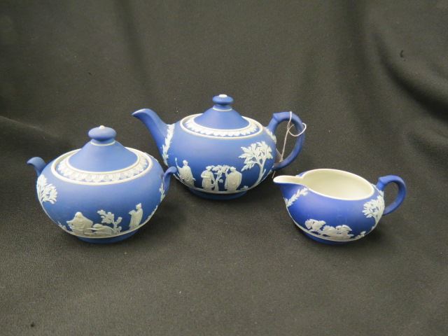 Appraisal: Wedgwood Jasperware Tea Set dark blue classical figures and garden