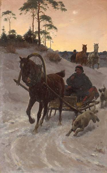 Appraisal: n a Sigismund Ajdukiewicz Austrian - The sleigh ride signed