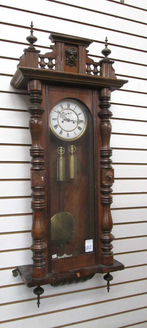 Appraisal: TWO-WEIGHT LONG CASE WALL CLOCK Gustav Becker Clock Co Freiberg