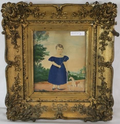 Appraisal: EARLY TH C FOLK ART WATERCOLOR DEPICTING AYOUNG GIRL IN