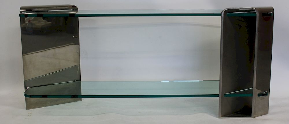 Appraisal: Vintage and Quality Glass Polished Steel Console Table From a