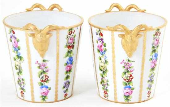 Appraisal: Pair Sevres style porcelain cachepots late th century floral-decorated flared