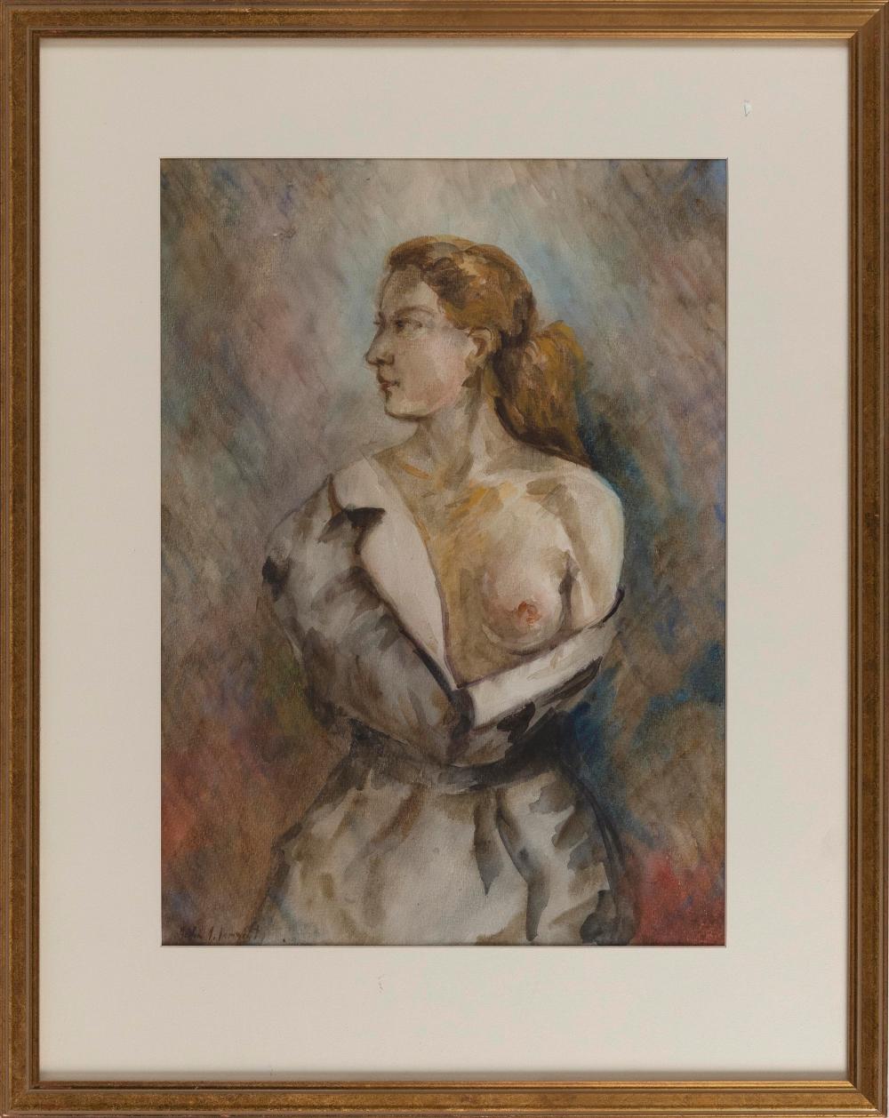 Appraisal: BOSTON SCHOOL TH CENTURY PORTRAIT OF A TOPLESS FEMALE WATERCOLOR