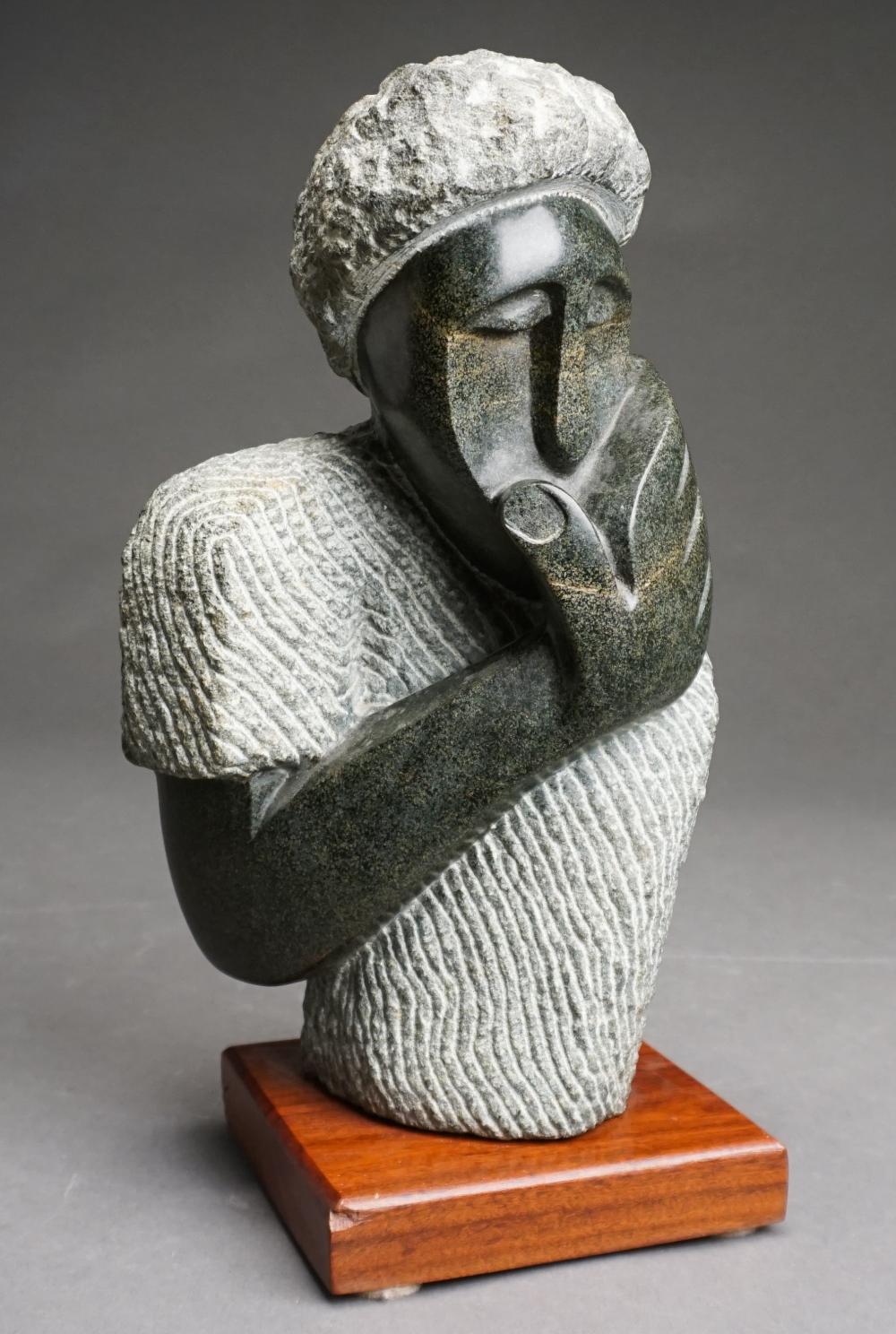 Appraisal: AMOS SUPUNI CARVED SERPENTINE STONE FIGURE OF AN AFRICAN WOMAN