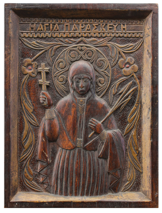 Appraisal: CARVED WOODEN GREEK ICON Circa '' x ''