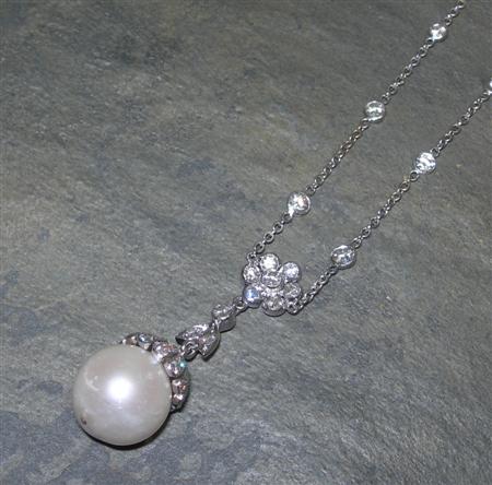 Appraisal: A South Sea cultured pearl and diamond set necklace composed