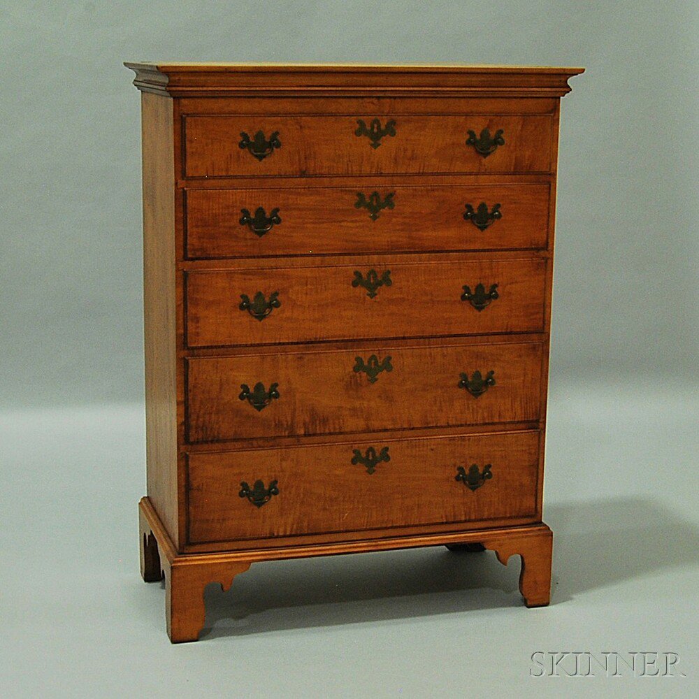 Appraisal: Eldred Wheeler Chippendale-style Tiger Maple Tall Chest the molded cornice