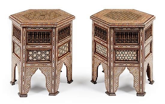 Appraisal: A Pair of Moorish Mother-of-Pearl Inlaid Side Tables Height x