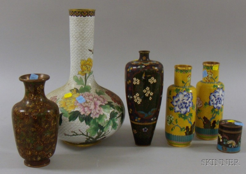 Appraisal: Six Pieces of Cloisonne a pair of yellow and floral