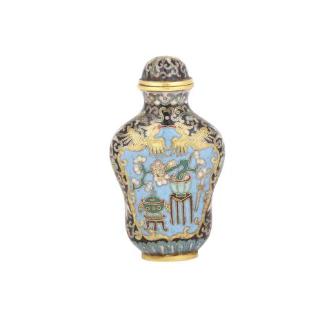 Appraisal: A Black-Ground Cloisonn Snuff Bottle Four-Character Incised Qianlong Mark th