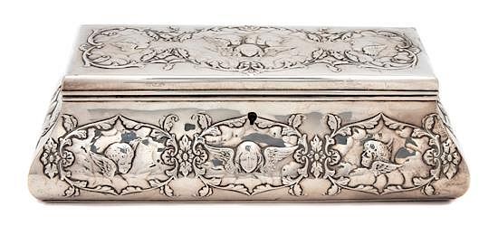 Appraisal: An Art Nouveau Silver Box Possibly William Comyns London decorated