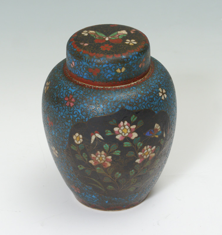 Appraisal: JAPANESE SETO CLOISONNE ON PORCELAIN JAR Covered jar with blue